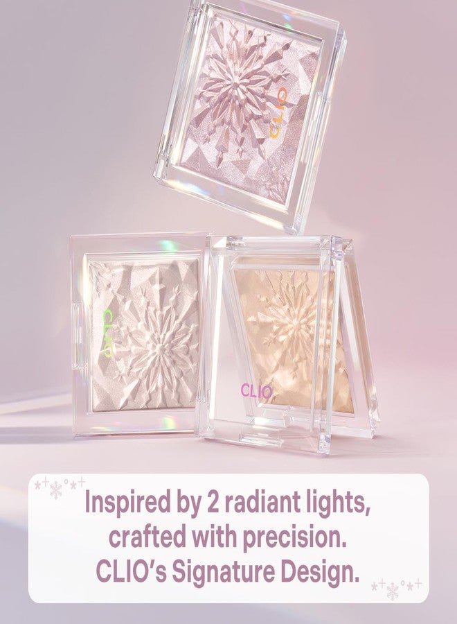 كليو بروفيشنال مكياج CLIO Prism Highlighter، مُضيء للوجه عالي اللمعان، بودرة مخبوزة ناعمة لامعة ببريق اللؤلؤ، جليتر يدوم طويلاً (6 ألوان) (03 كريستال مجمد، مقاس واحد) - Image 3